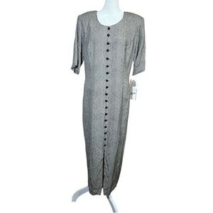 VTG Dawn Joy Maxi Dress Short Sleeve Kaftan Gray Button Front Sz 14 NEW 90s USA